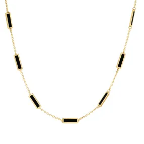 9 BAR INLAY DAINTY NECKLACE BLACK ONYX, 14kt GOLD