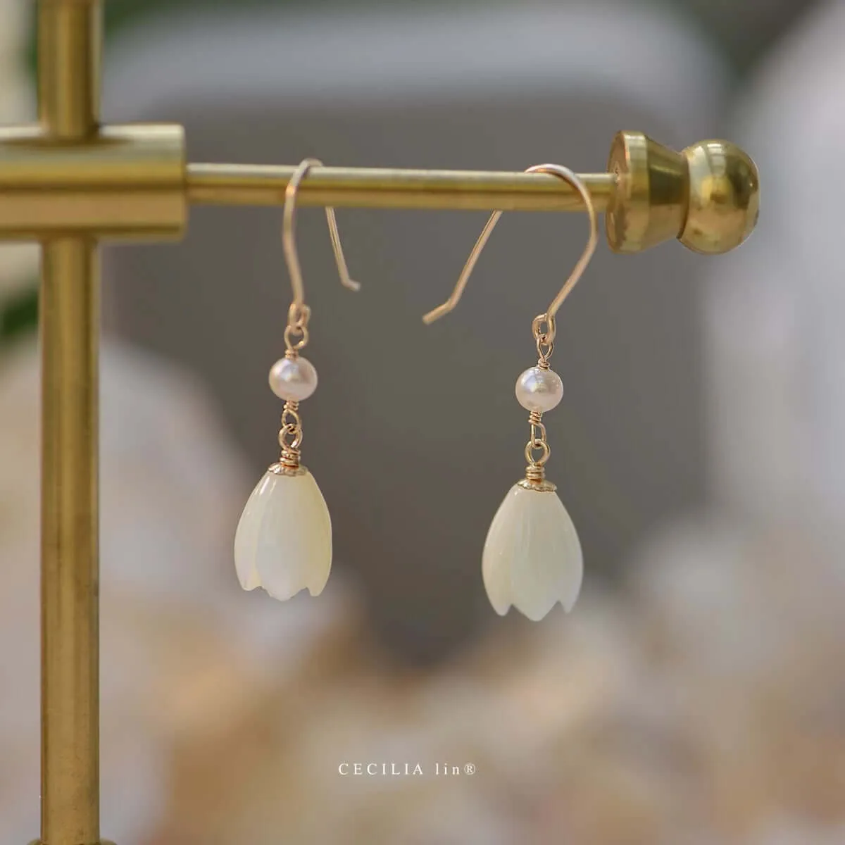 925 Silver Lily Of The Valley Pearl Drop Earrings