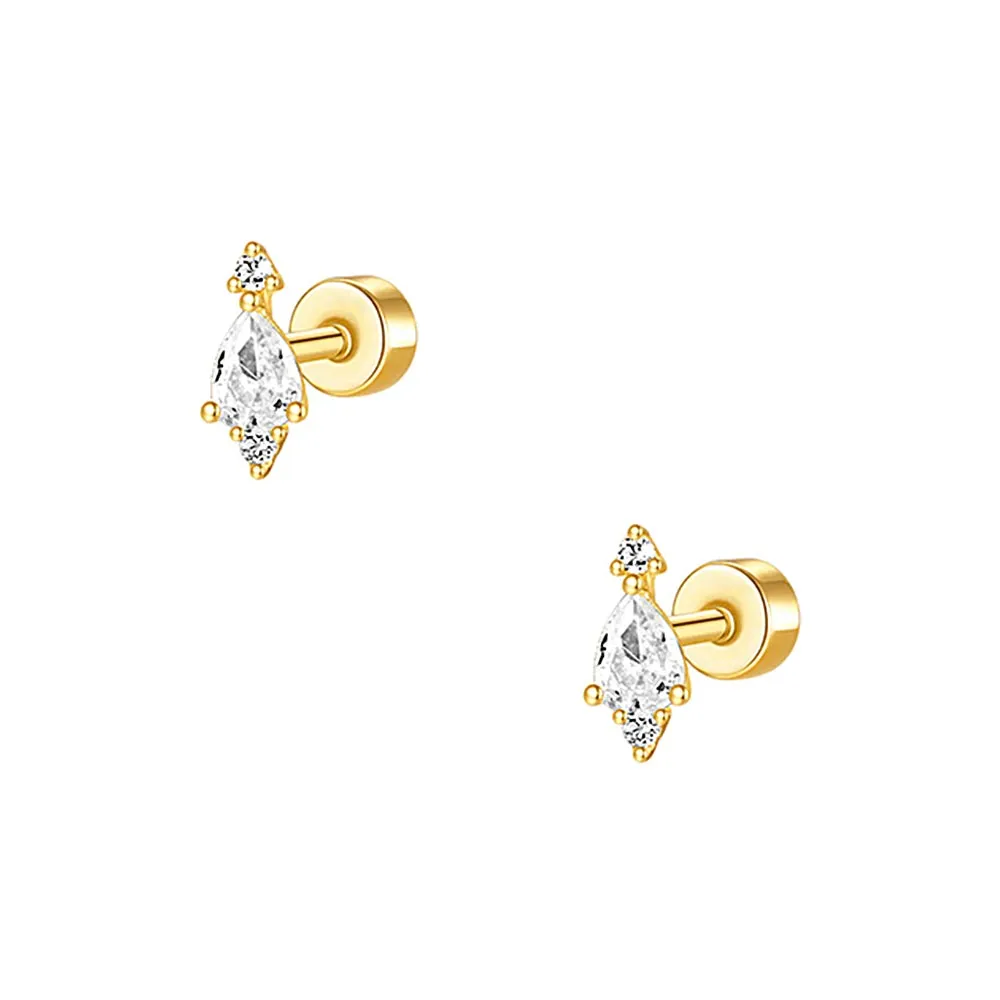 925 Silver Stacked CZ Diamond Flat Back Earrings