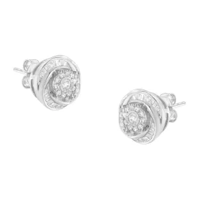 .925 Sterling Silver 3/4 Cttw Round and Baguette-Cut Diamond Love Knot Stud Earring (I-J Color, I2-I3 Clarity)