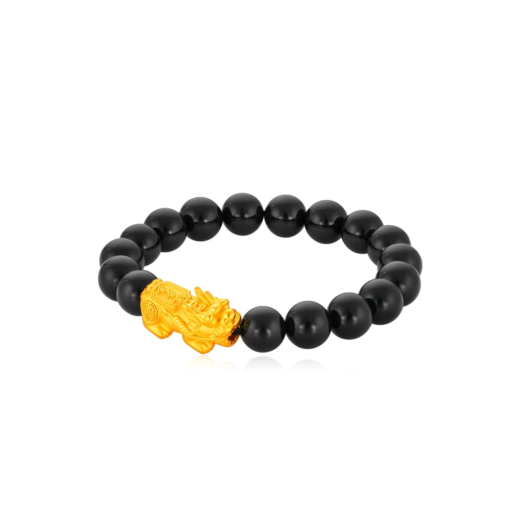 999 Gold Qian Duo Duo (錢多多) Pixiu with Black Agate Beads Bracelet