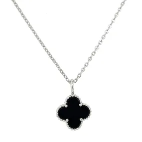 9ct White Gold Black Onyx Clover Pendant