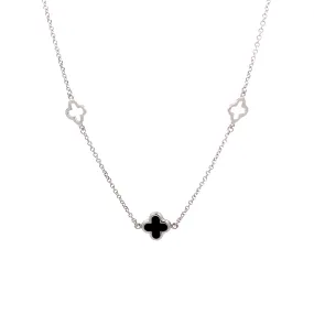 9ct White Gold Onyx Clover/Quatrefoil Necklace