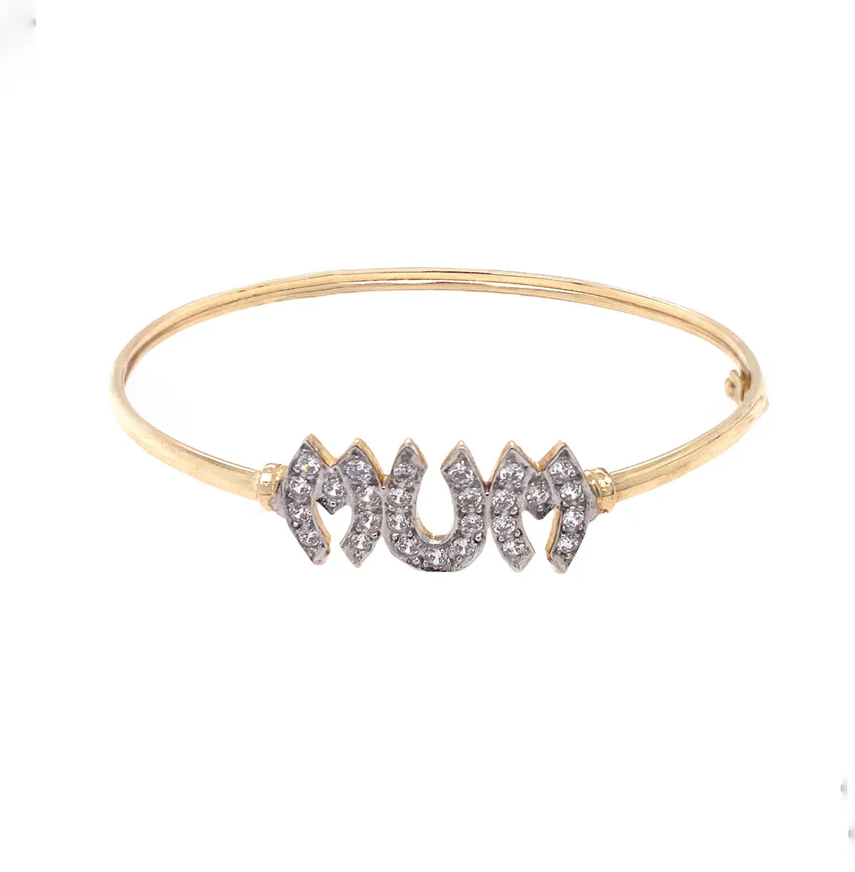 9K Yellow Gold Cubic Zirconia 'Mum' Bangle