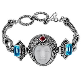 AB-6010-CO1 Sterling Silver Bracelet With Garnet Q., Bone Face, Blue Topaz Q.