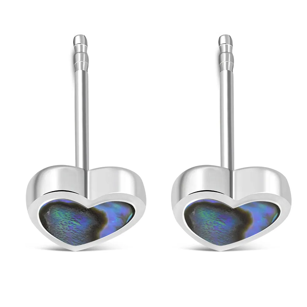 Abalone Shell Heart Stud Silver Earrings