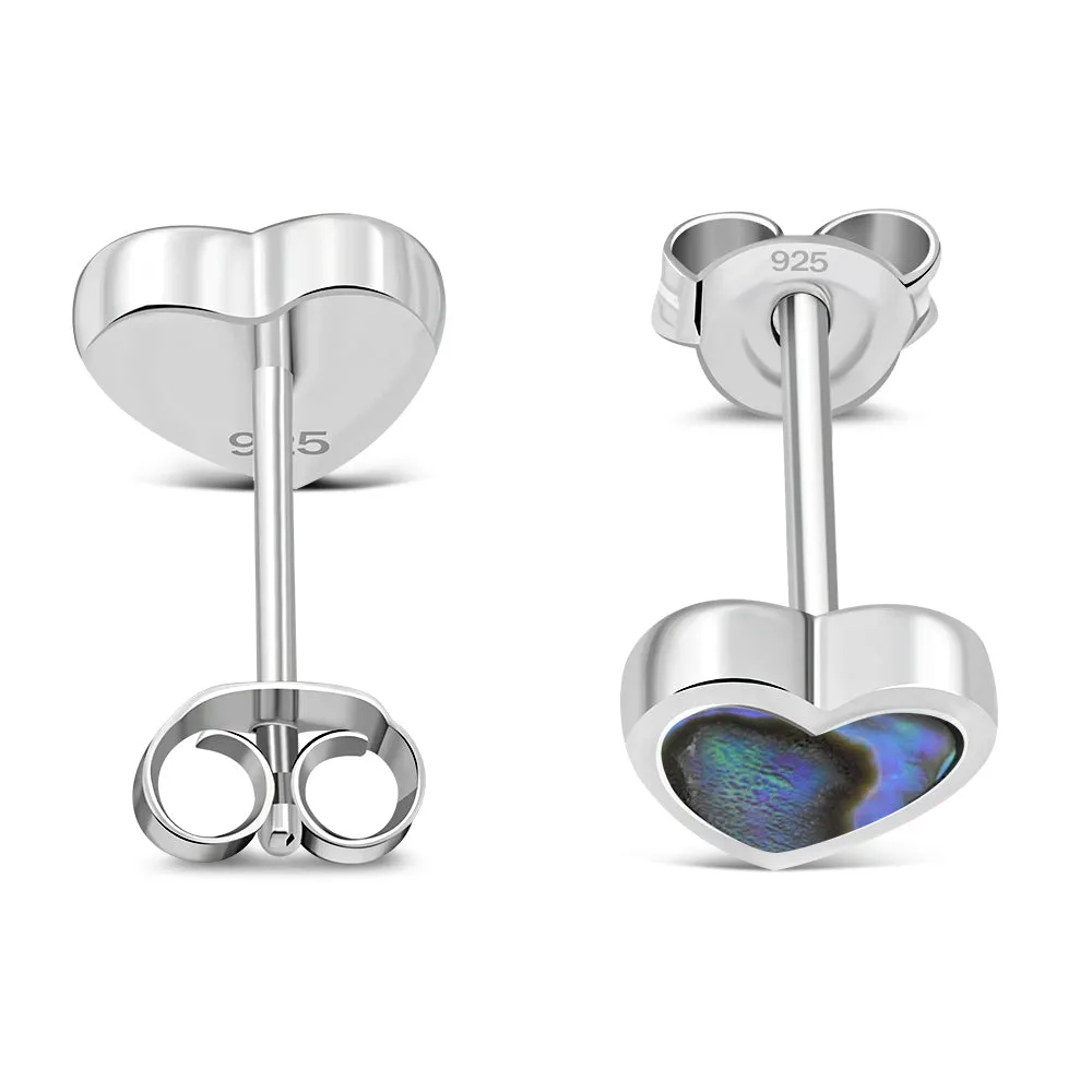 Abalone Shell Heart Stud Silver Earrings