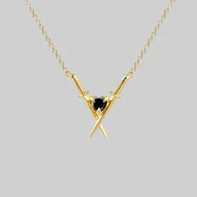 ABJURE. Crossed Swords & Onyx Heart Necklace - Gold