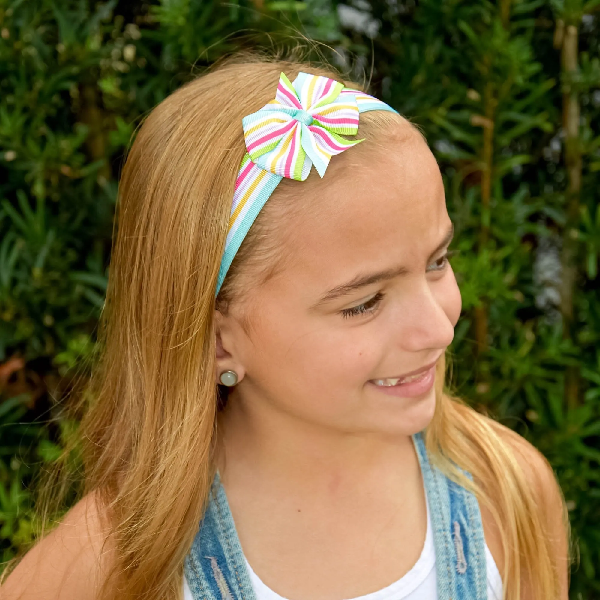 Adjustable No Slip Striped Bow Headbands - 4 Pack