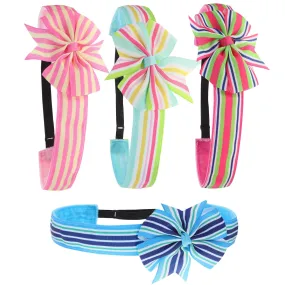 Adjustable No Slip Striped Bow Headbands - 4 Pack