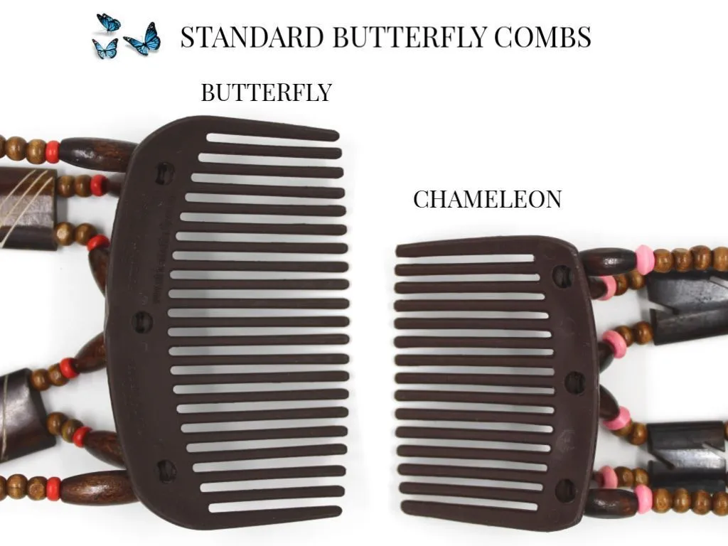 African Butterfly Thick Hair Comb - Flowers Brown 44