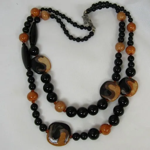 African Kazuri Necklace in Tan and Black Fair Trade Beads