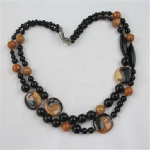 African Kazuri Necklace in Tan and Black Fair Trade Beads