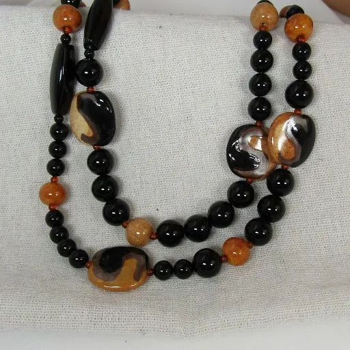 African Kazuri Necklace in Tan and Black Fair Trade Beads