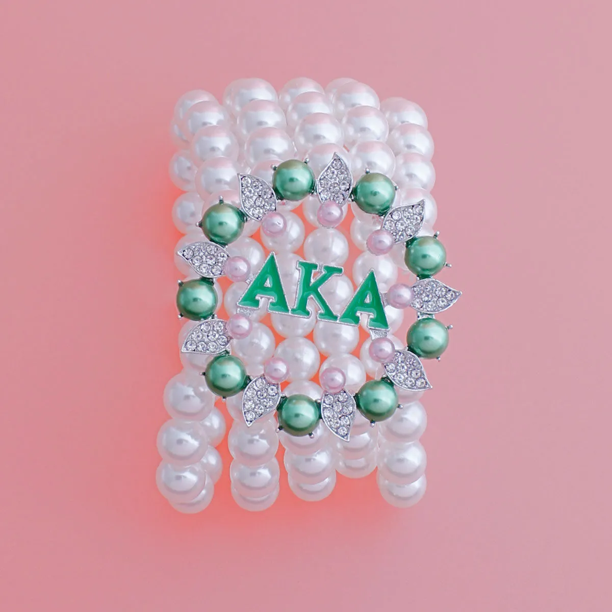 AKA Alpha Kappa Alpha Inspired Bracelet White Pearl AKA 5 Strand