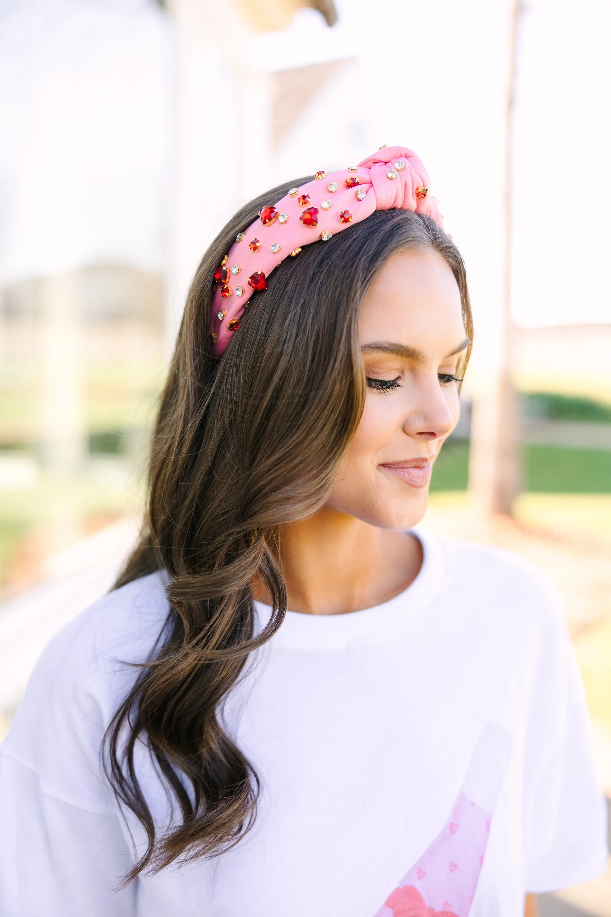 All The Love Pink Heart Shaped Rhinestone Headband