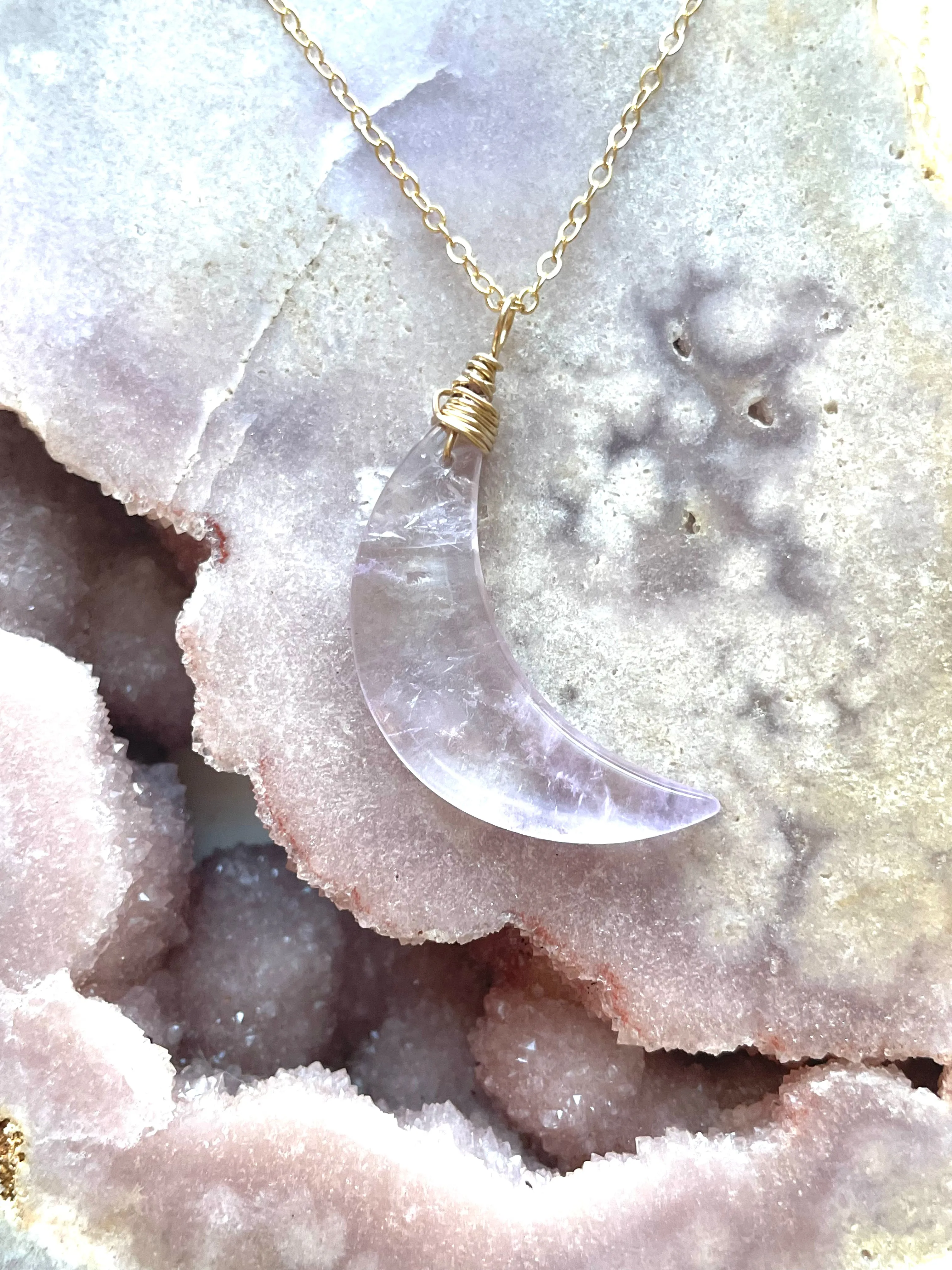 Amethyst Moon Crystal Necklace