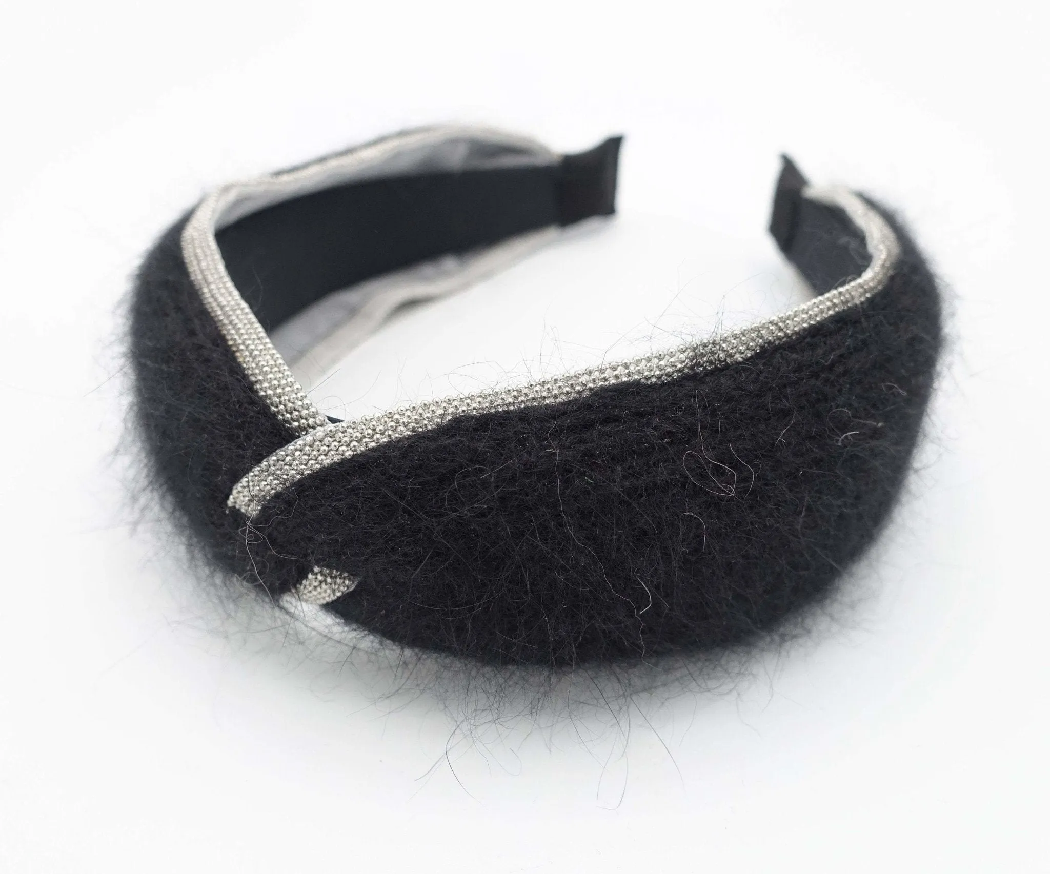 angora fabric cross headband  metal edge decorated hairband women  hair accessories