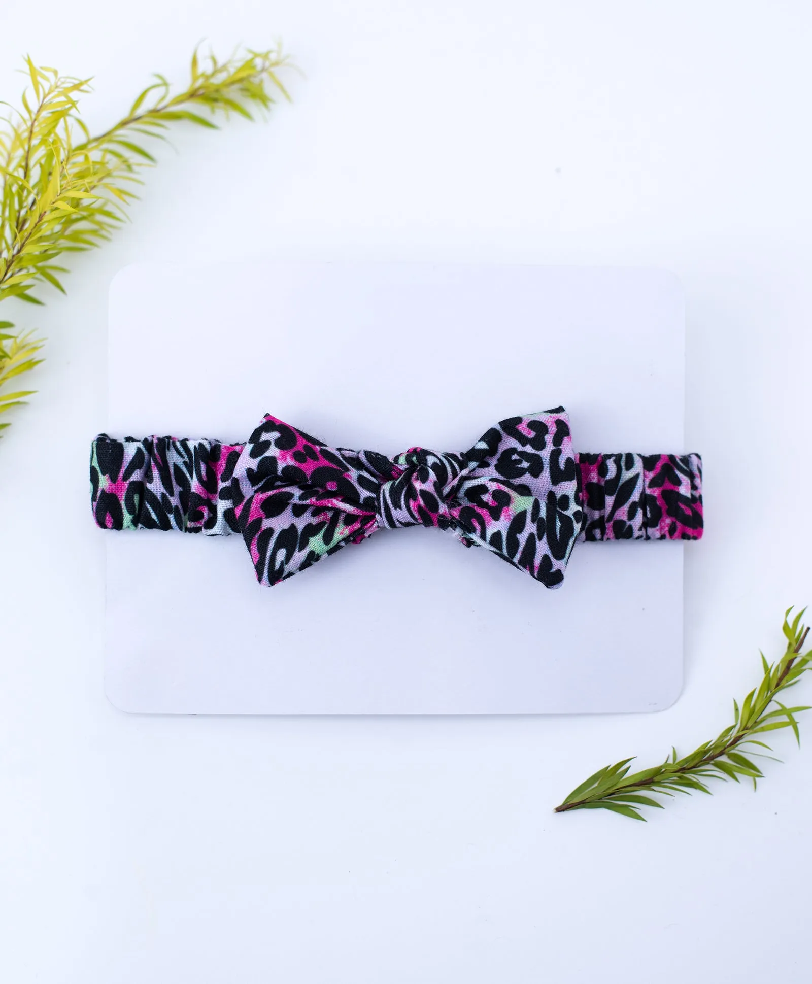 Animal Print Elasticated Headband- Black & Purple