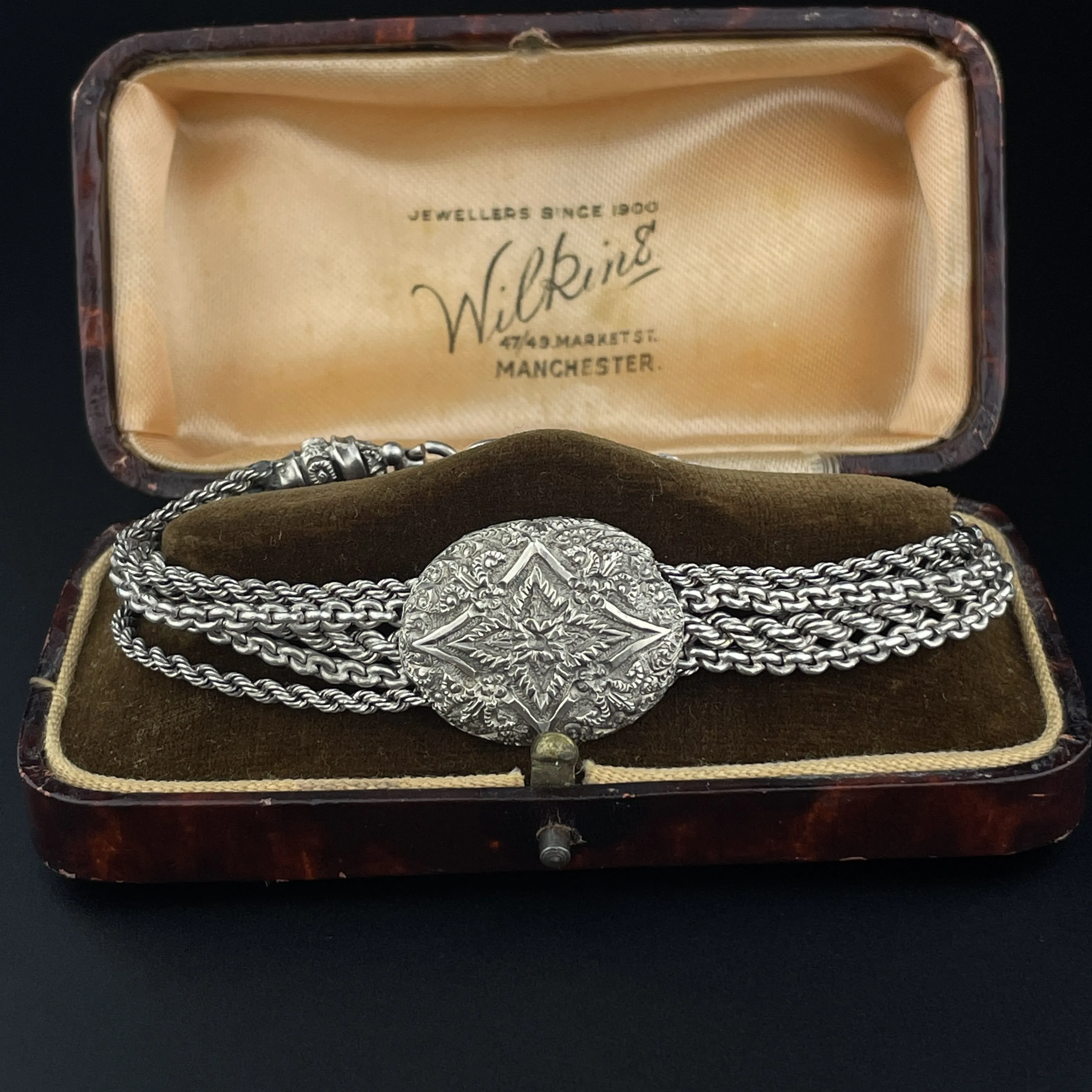 Antique Engraved Silver Albertina Watch Chain Bracelet