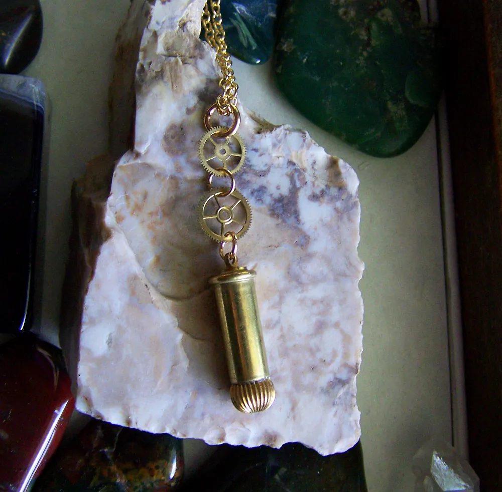 Antique Gold Watch Crown Brass Gears Bullet Jewelry Pendant