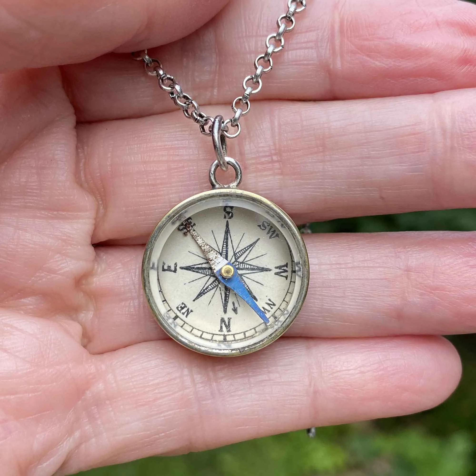 Antique Sterling Silver Working Compass Fob Pendant