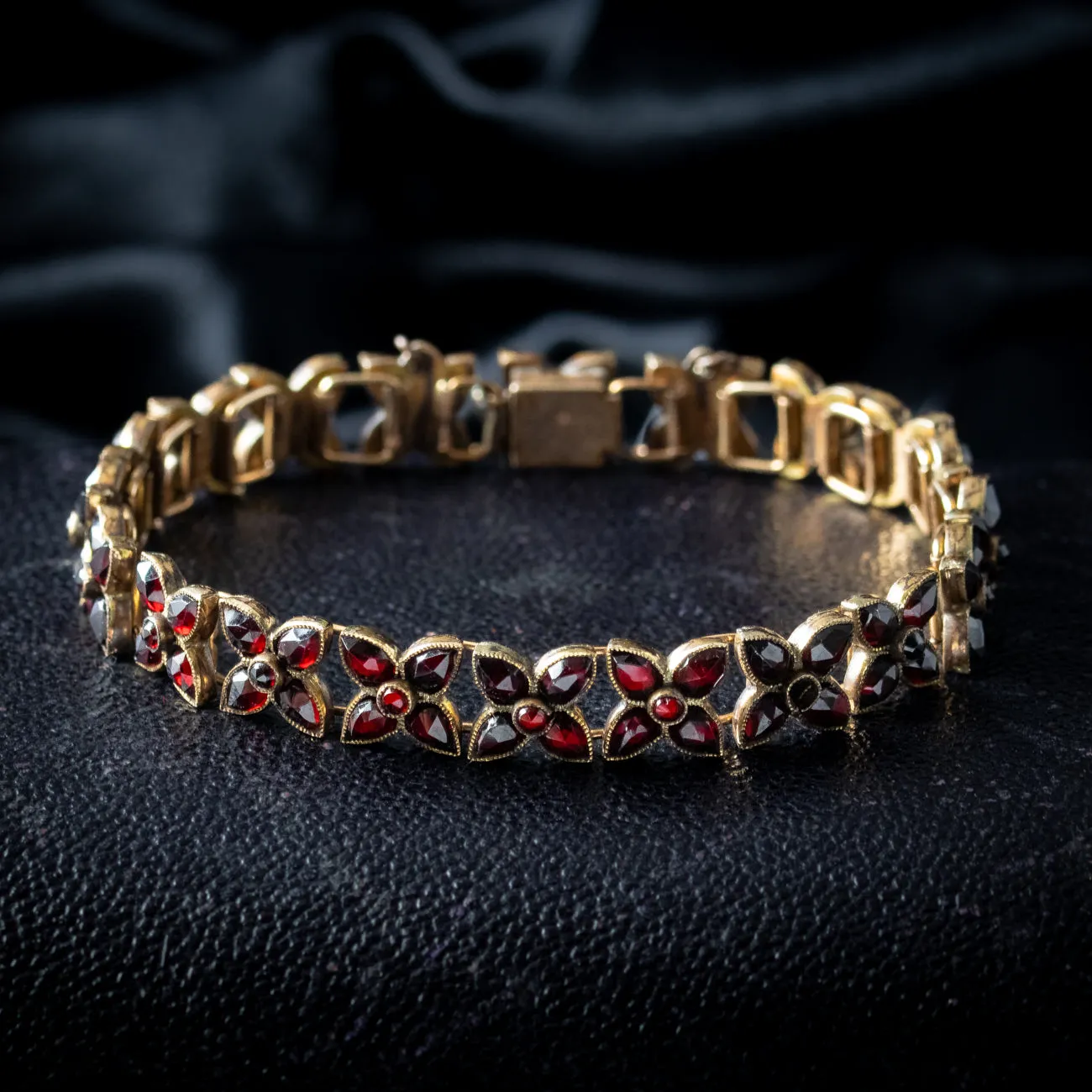 Antique Victorian Bohemian Garnet Flower Bracelet