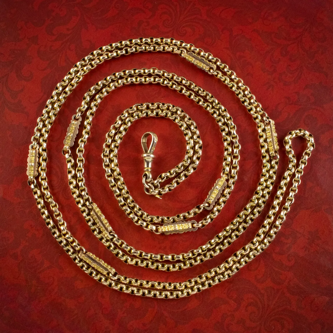 Antique Victorian Long Guard Chain 9ct Gold