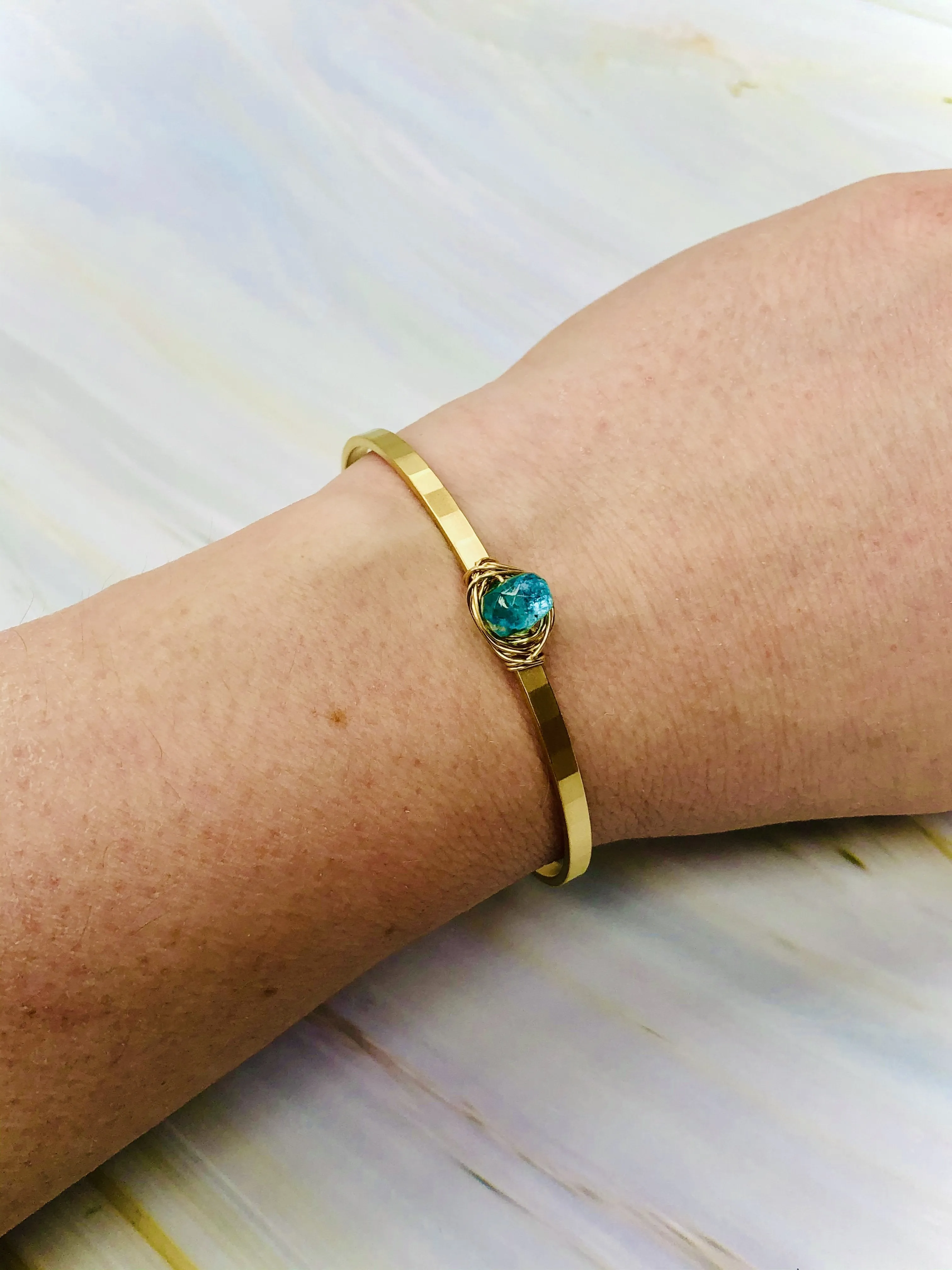 Apatite gemstone cuff bracelet Boho Matte Gold Apatite Bracelet