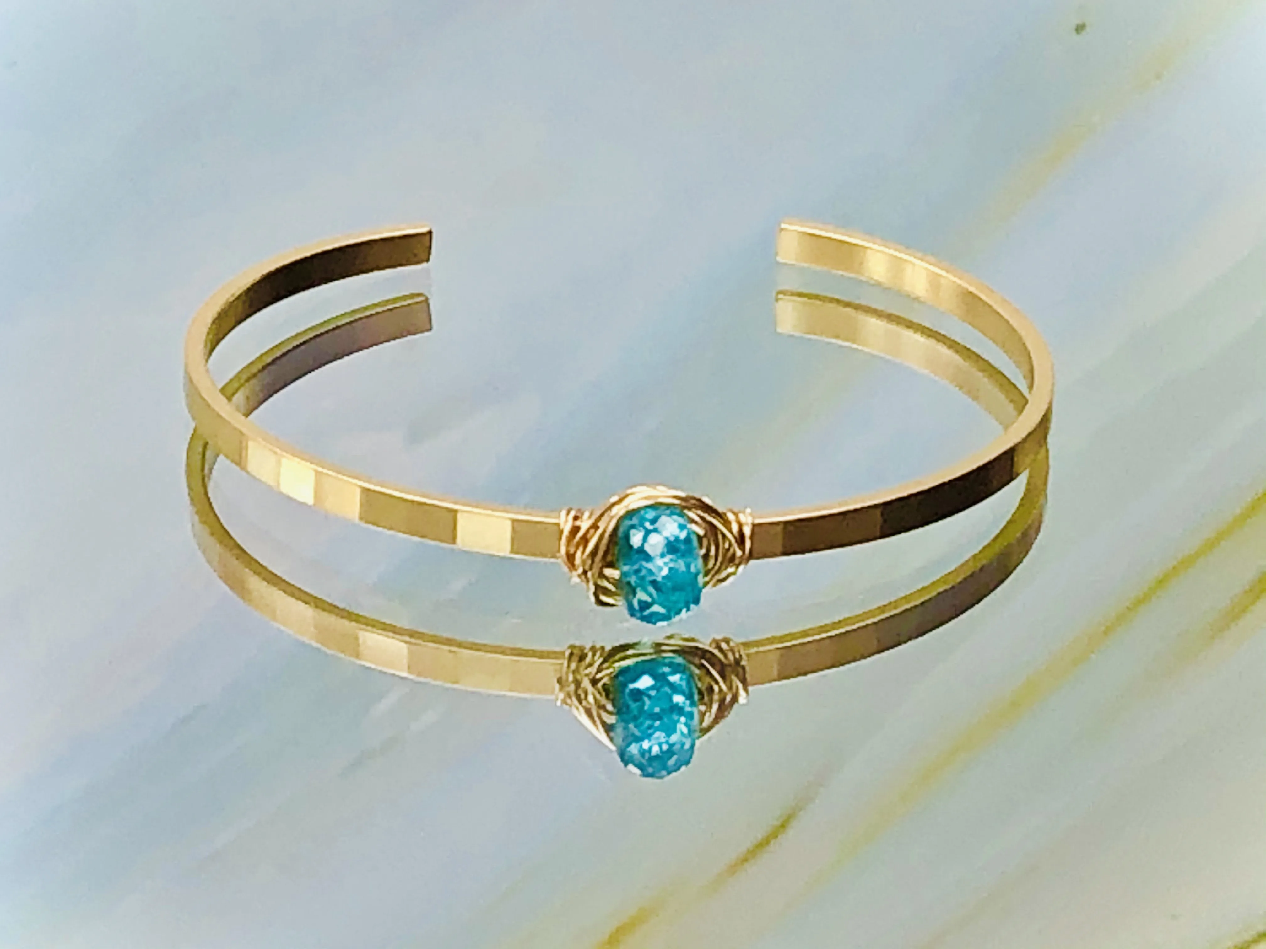 Apatite gemstone cuff bracelet Boho Matte Gold Apatite Bracelet