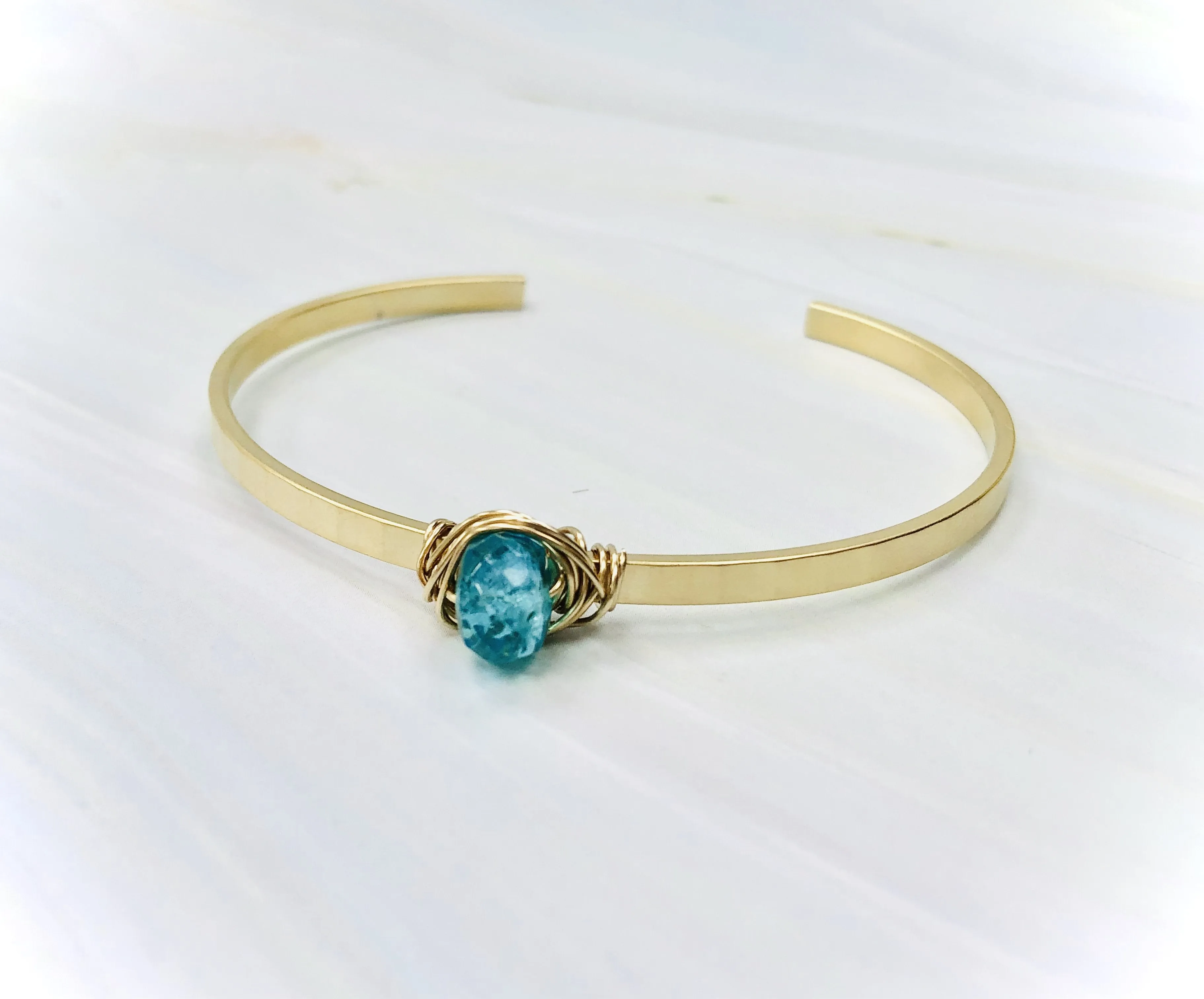 Apatite gemstone cuff bracelet Boho Matte Gold Apatite Bracelet