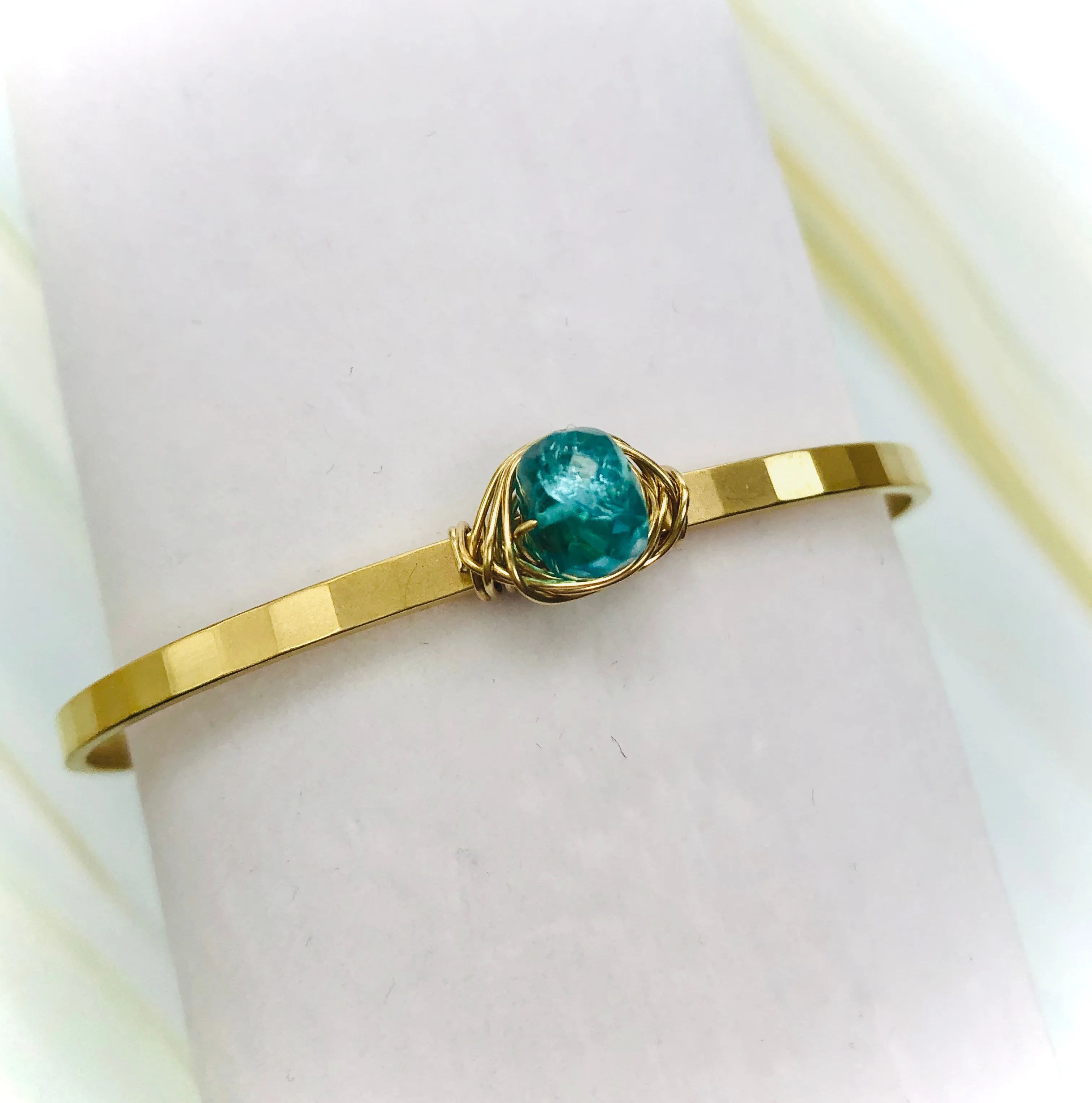 Apatite gemstone cuff bracelet Boho Matte Gold Apatite Bracelet