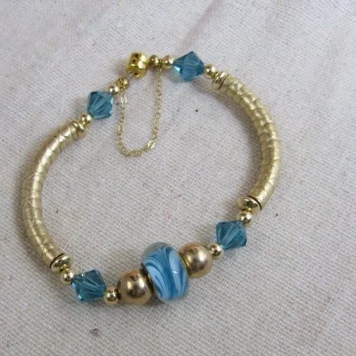 Aqua Handmade Artisan Bead Gold Bangle Bracelet