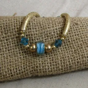 Aqua Handmade Artisan Bead Gold Bangle Bracelet