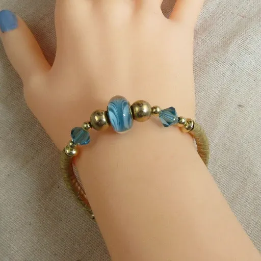 Aqua Handmade Artisan Bead Gold Bangle Bracelet