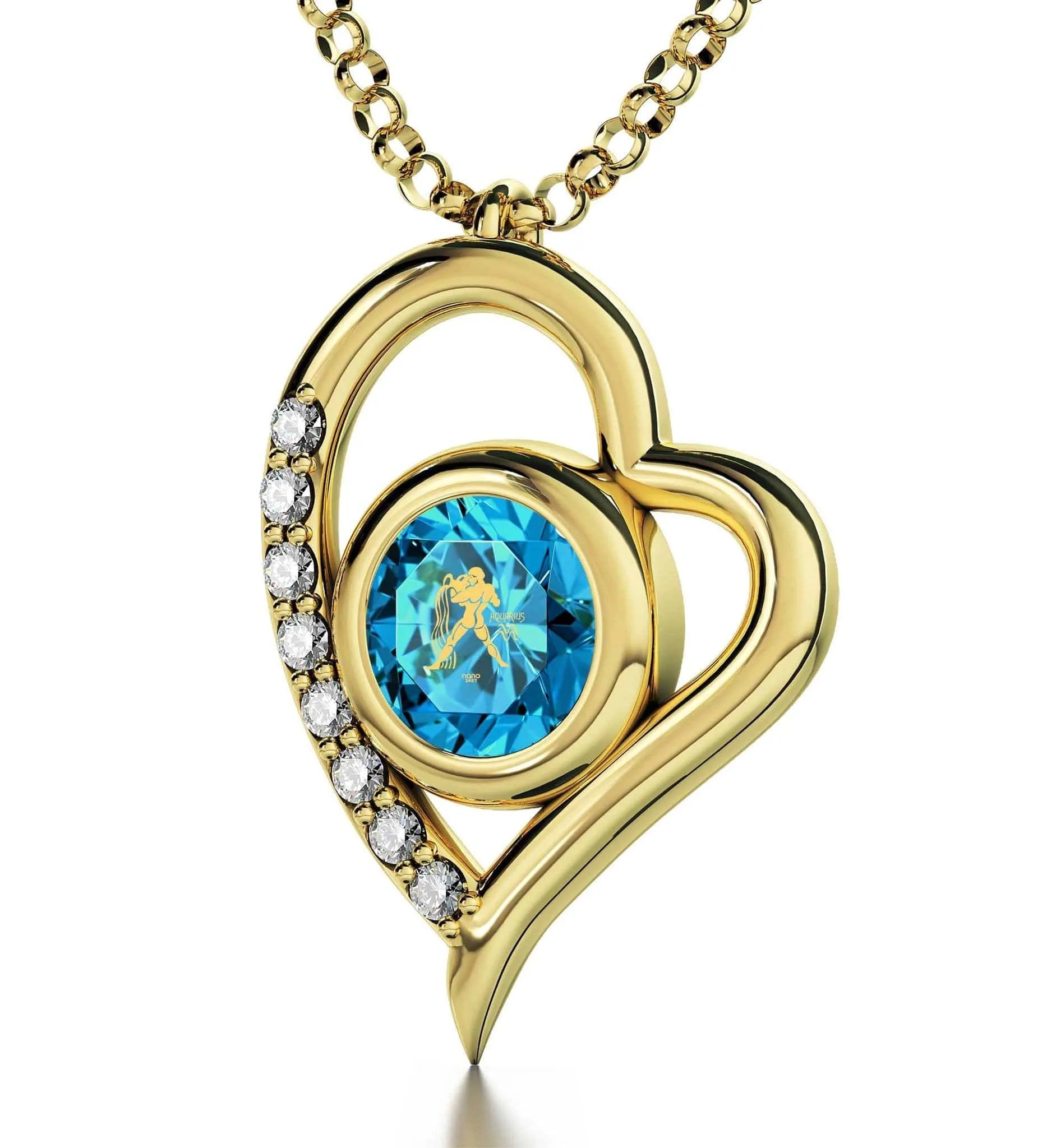 Aquarius Sign, Sterling Silver Gold Plated (Vermeil) Necklace, Swarovski