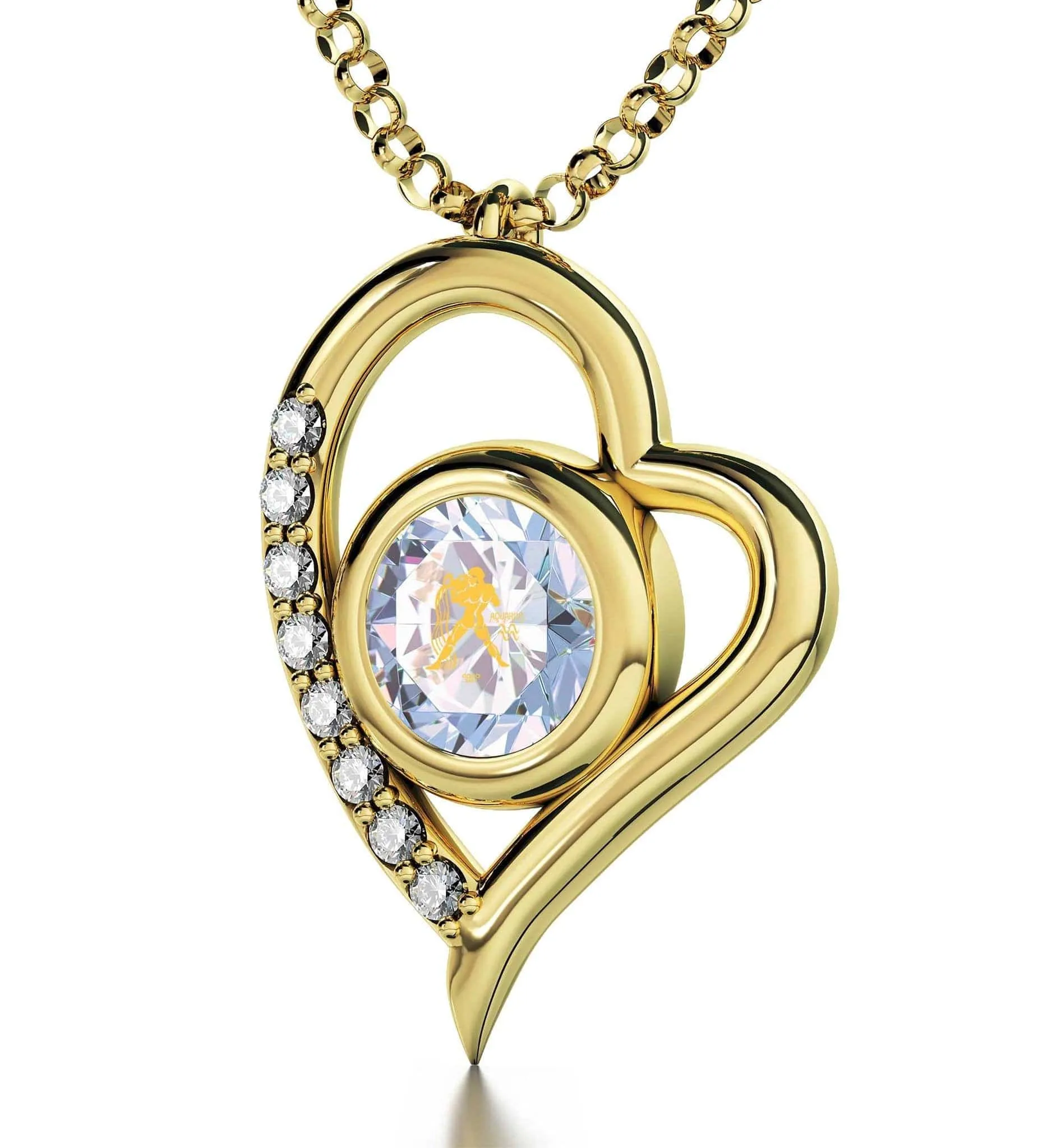 Aquarius Sign, Sterling Silver Gold Plated (Vermeil) Necklace, Swarovski