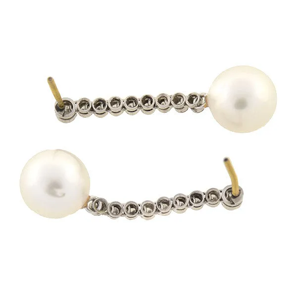 Art Deco Platinum 14kt South Sea Pearl & Diamond Earrings