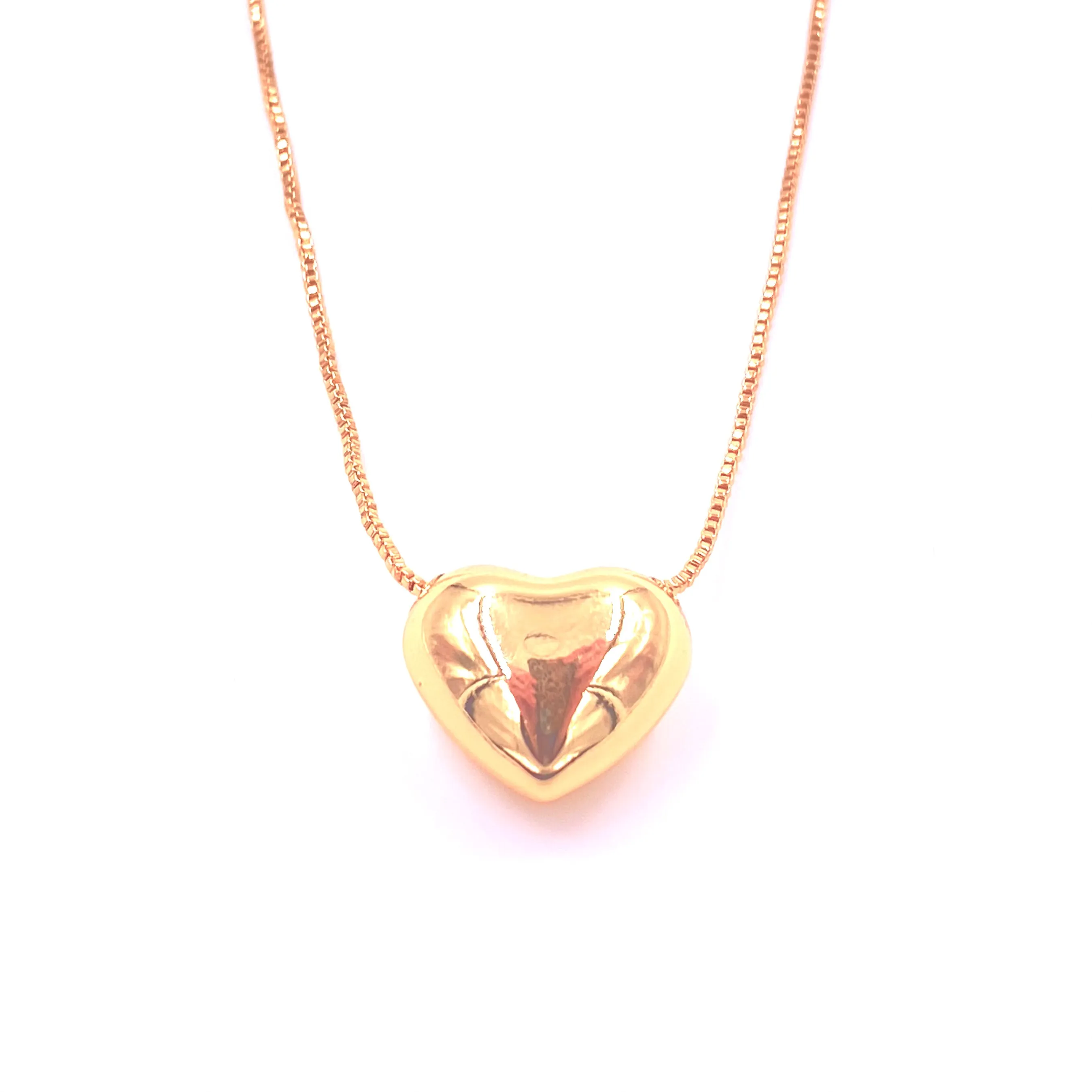 Ashley Gold Stainless Steel Gold Plated Puff Heart Necklace