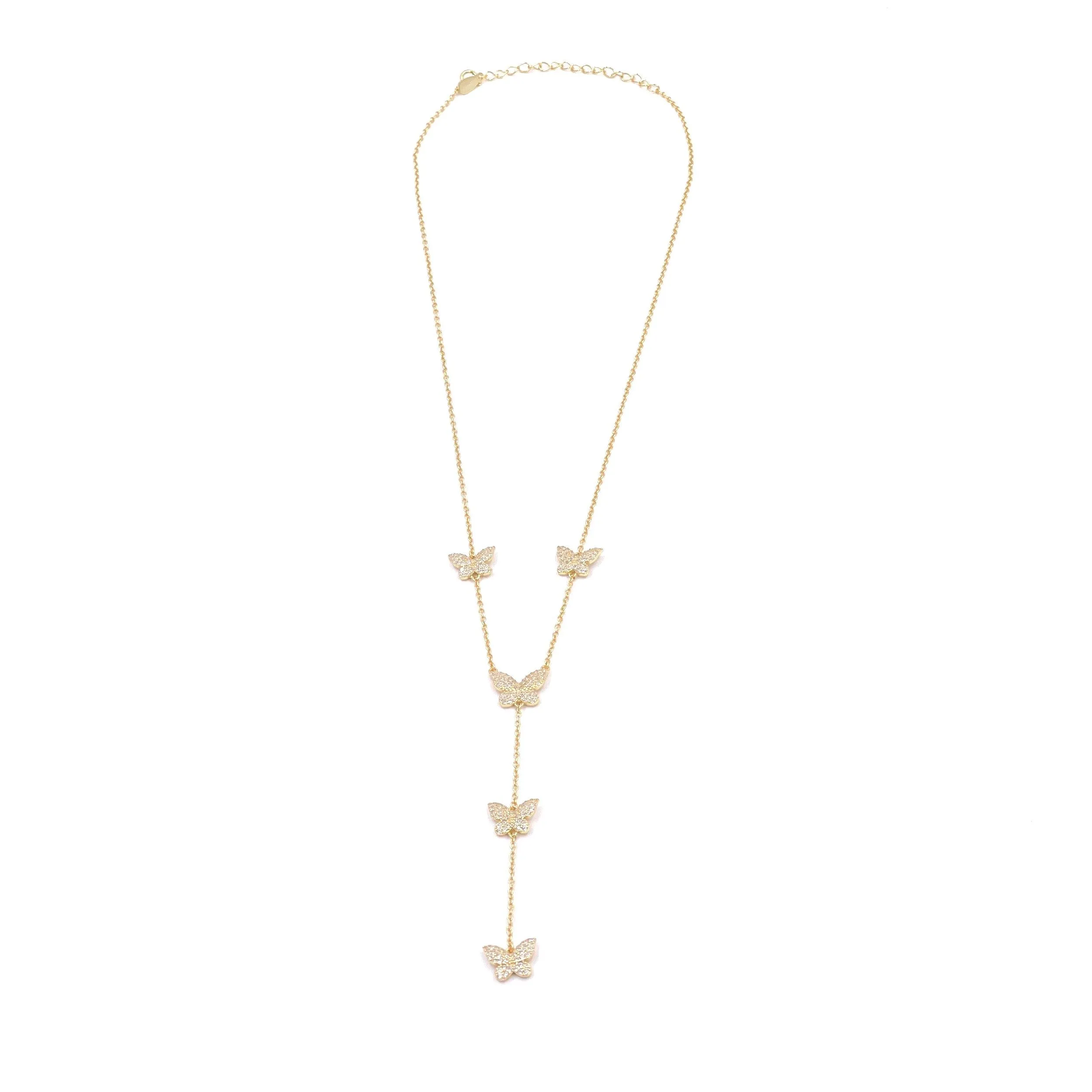 Ashley Gold Sterling Silver CZ Butterfly Lariat Necklace