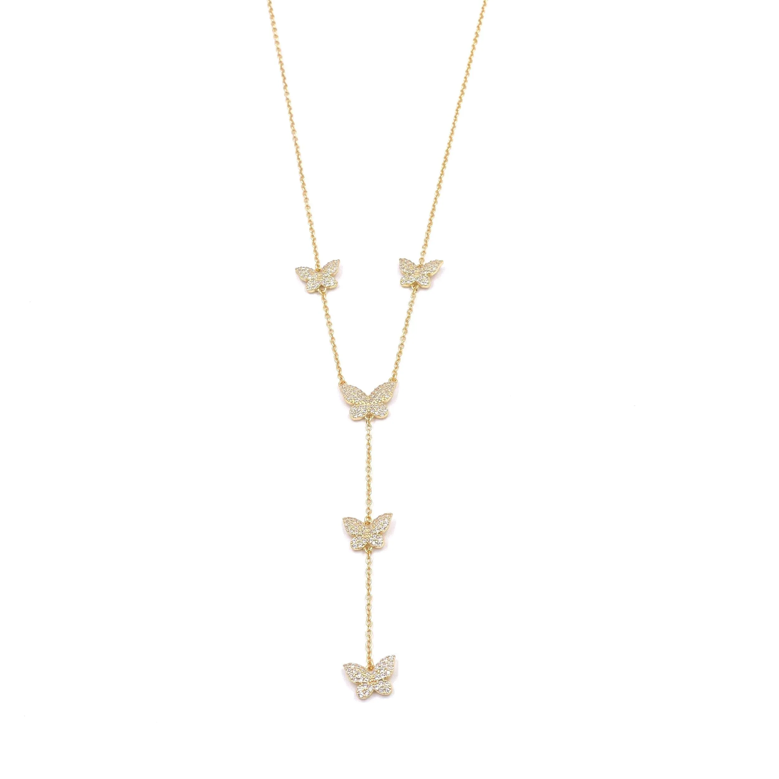 Ashley Gold Sterling Silver CZ Butterfly Lariat Necklace