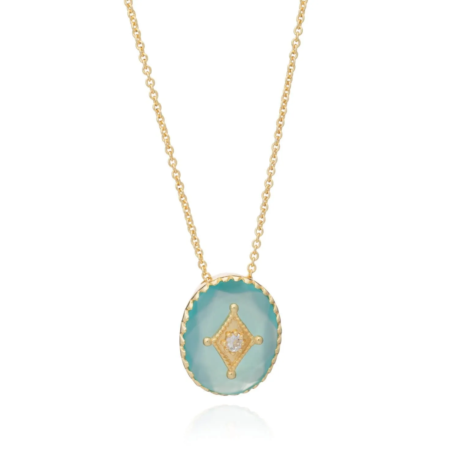 Astral Set Oval Gemstone Diamond Pendant Necklace