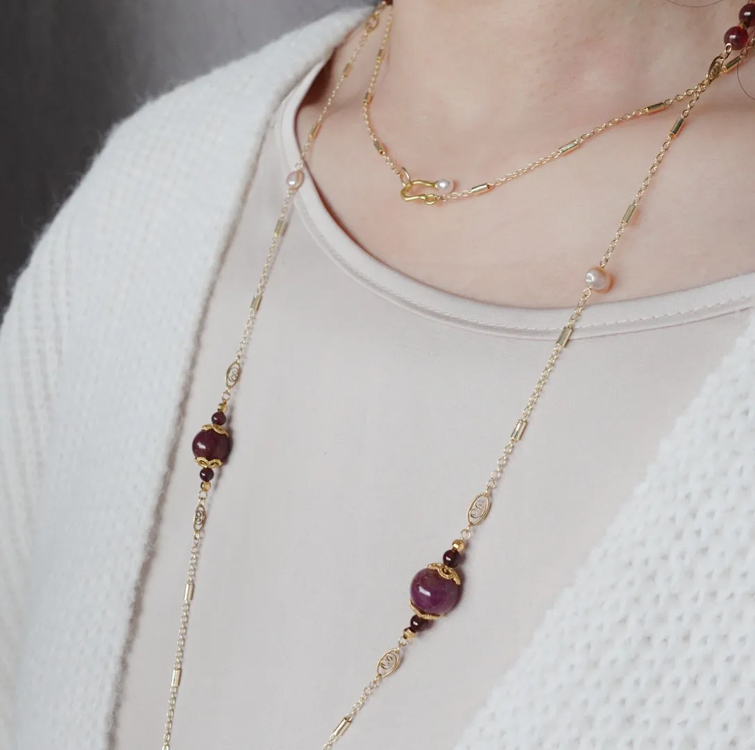 Autumn Ruby and Garnet Long Necklace