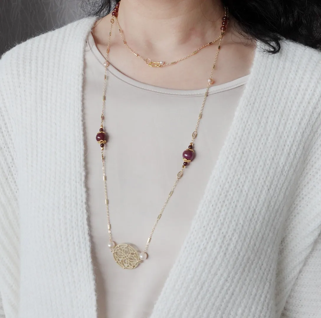 Autumn Ruby and Garnet Long Necklace