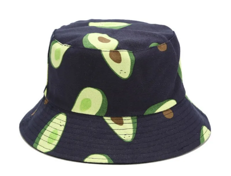 Avocado Cotton Women Reversible Bucket Hat Hip Hop Printed Fruit Spring Beach Panama Hat Summer Hiking Sun Hat Sports Female Cap