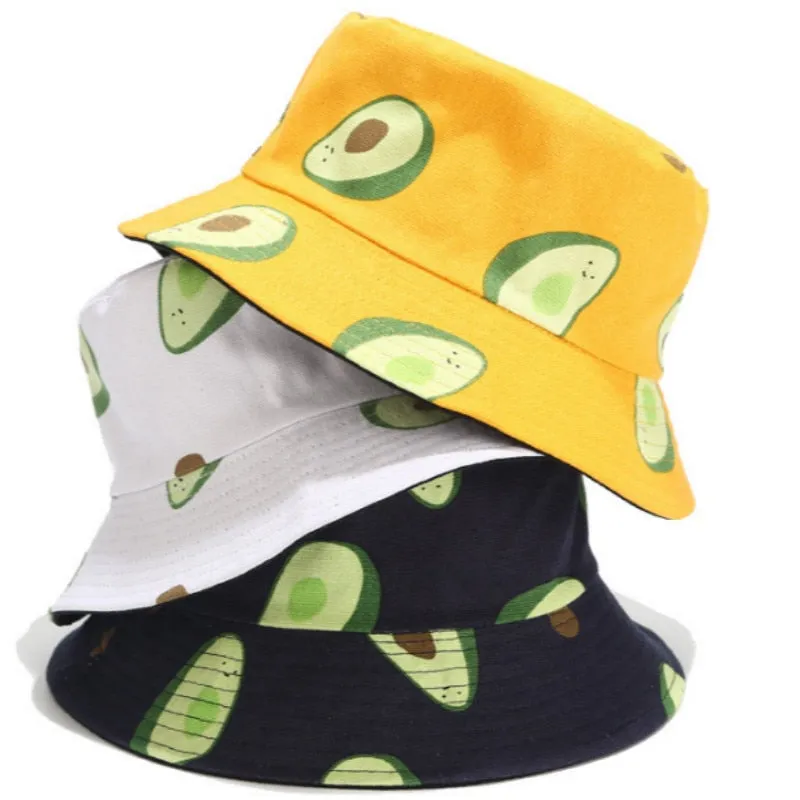 Avocado Cotton Women Reversible Bucket Hat Hip Hop Printed Fruit Spring Beach Panama Hat Summer Hiking Sun Hat Sports Female Cap