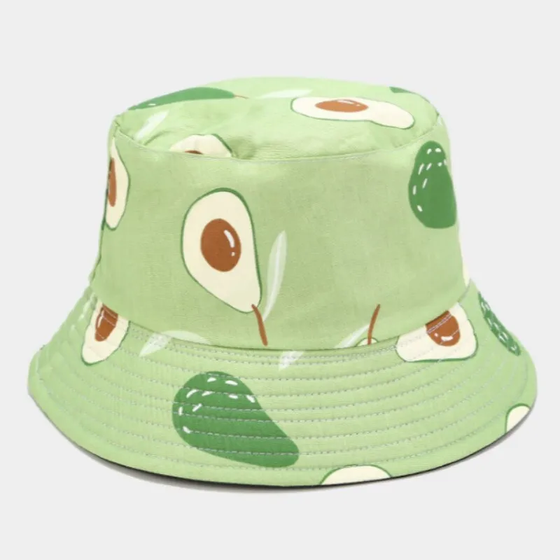 Avocado Cotton Women Reversible Bucket Hat Hip Hop Printed Fruit Spring Beach Panama Hat Summer Hiking Sun Hat Sports Female Cap