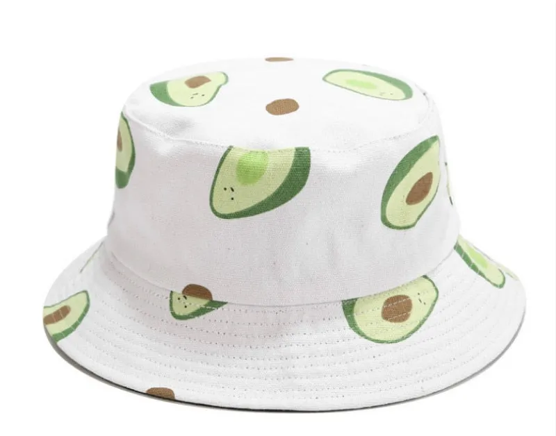 Avocado Cotton Women Reversible Bucket Hat Hip Hop Printed Fruit Spring Beach Panama Hat Summer Hiking Sun Hat Sports Female Cap