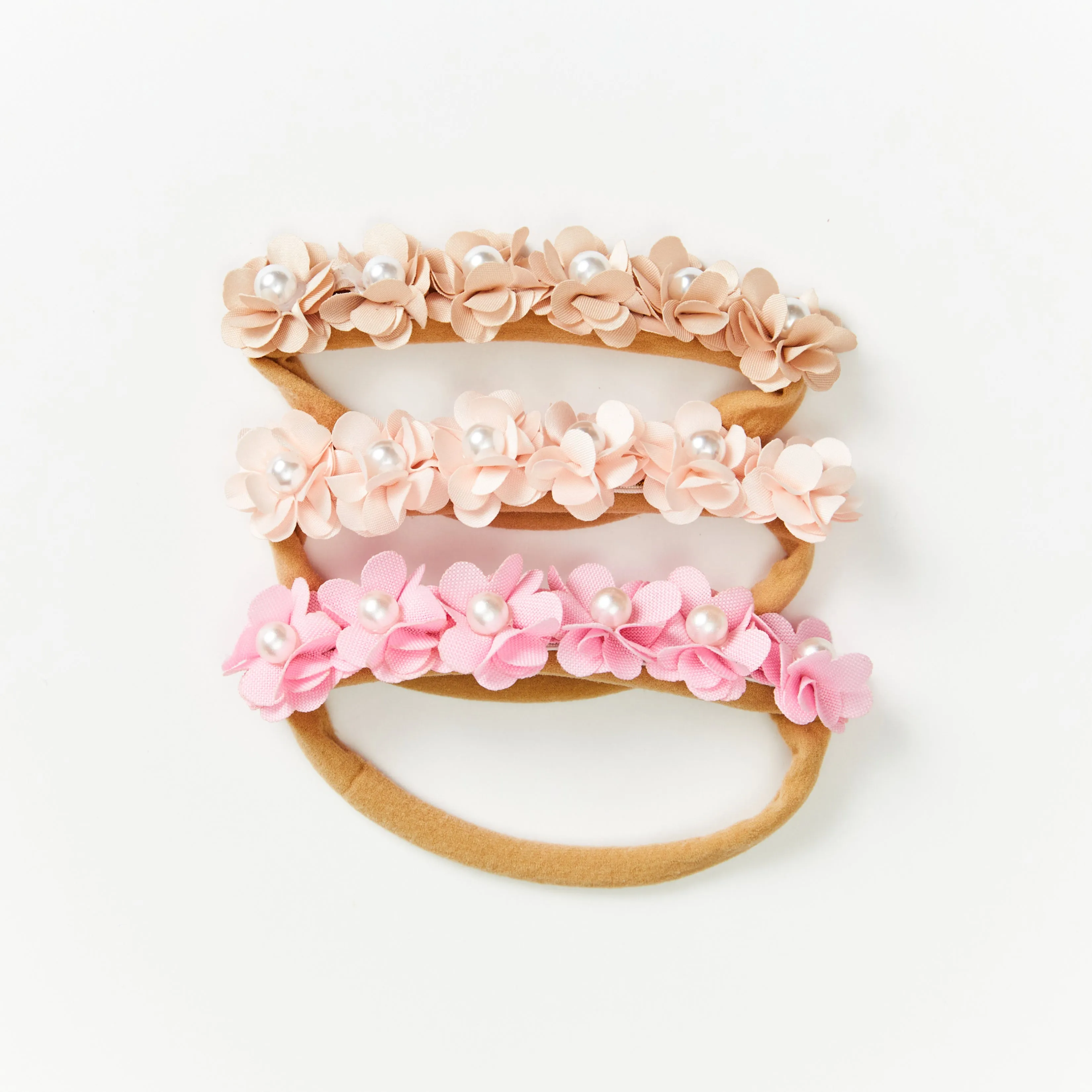 Baby Girl Mini Little Flower Crown Headband in Soft Shell Pink