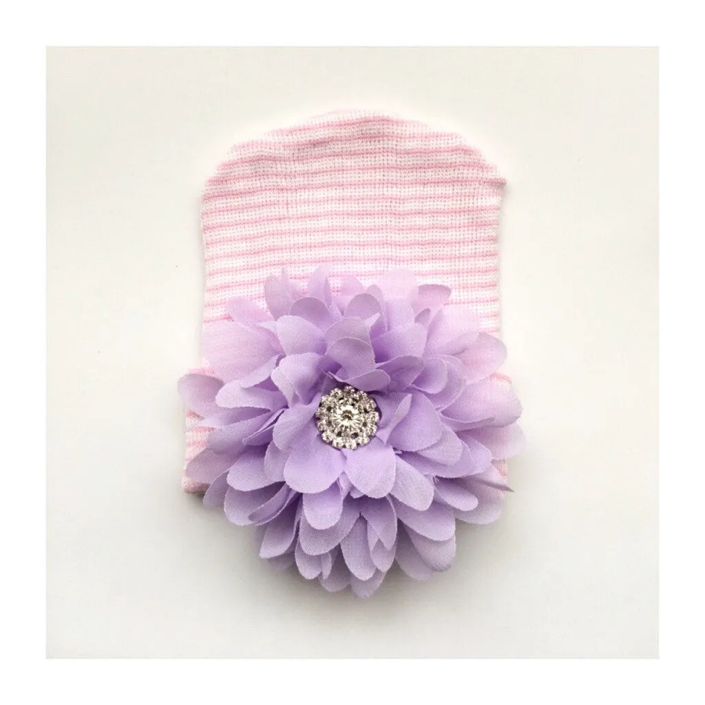 Baby Hospital Hat PINK, pick your color flower!